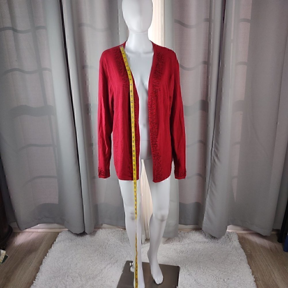 Covington Womens Long Sleeve V-Neckline Beaded Red Cardigan Size 20-22W - Picture 5 of 11